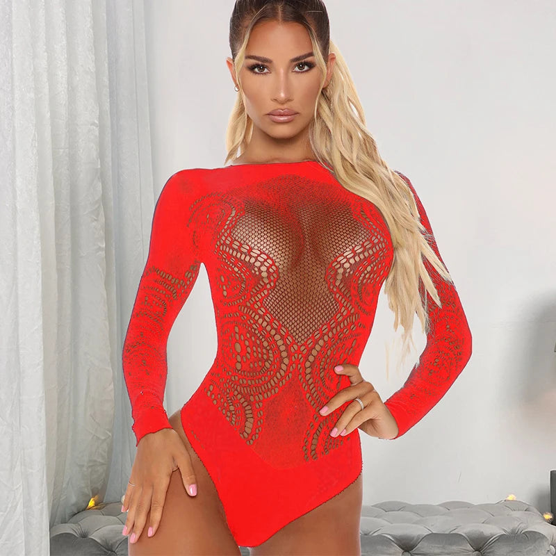 Sheer Mesh Long Sleeve Bodysuit