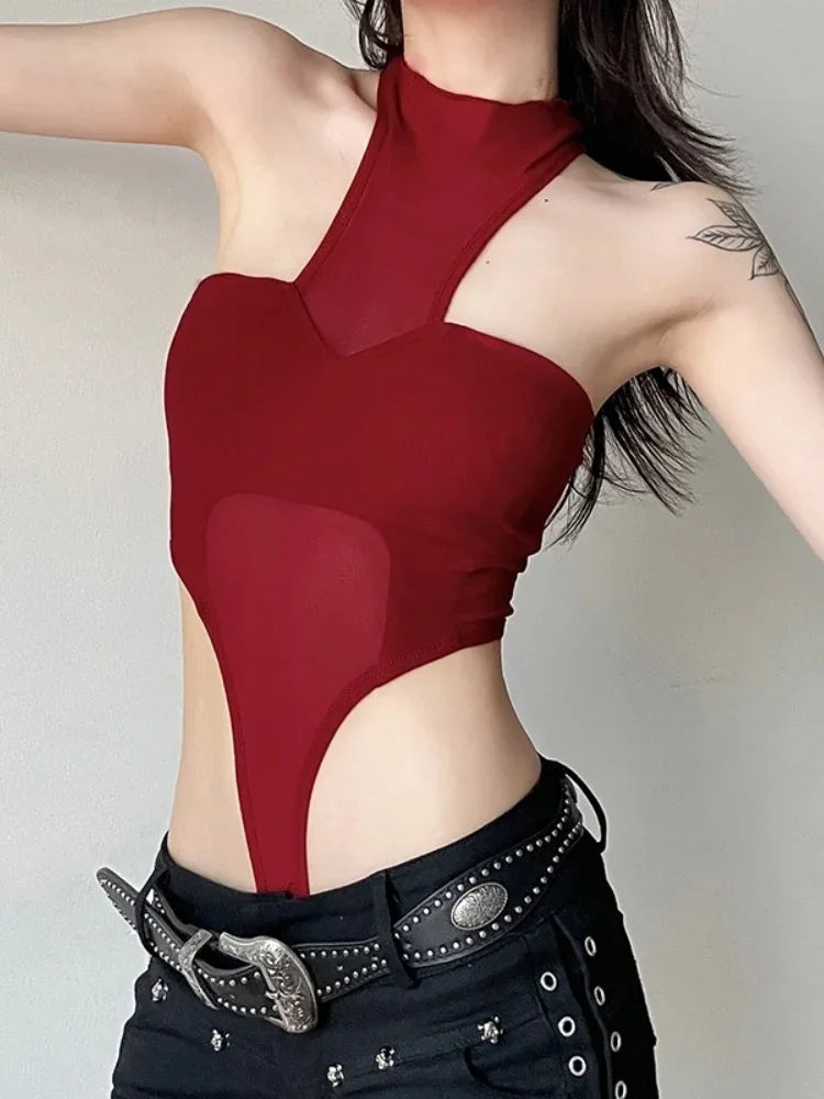 Red Sheer Mesh Bodysuit