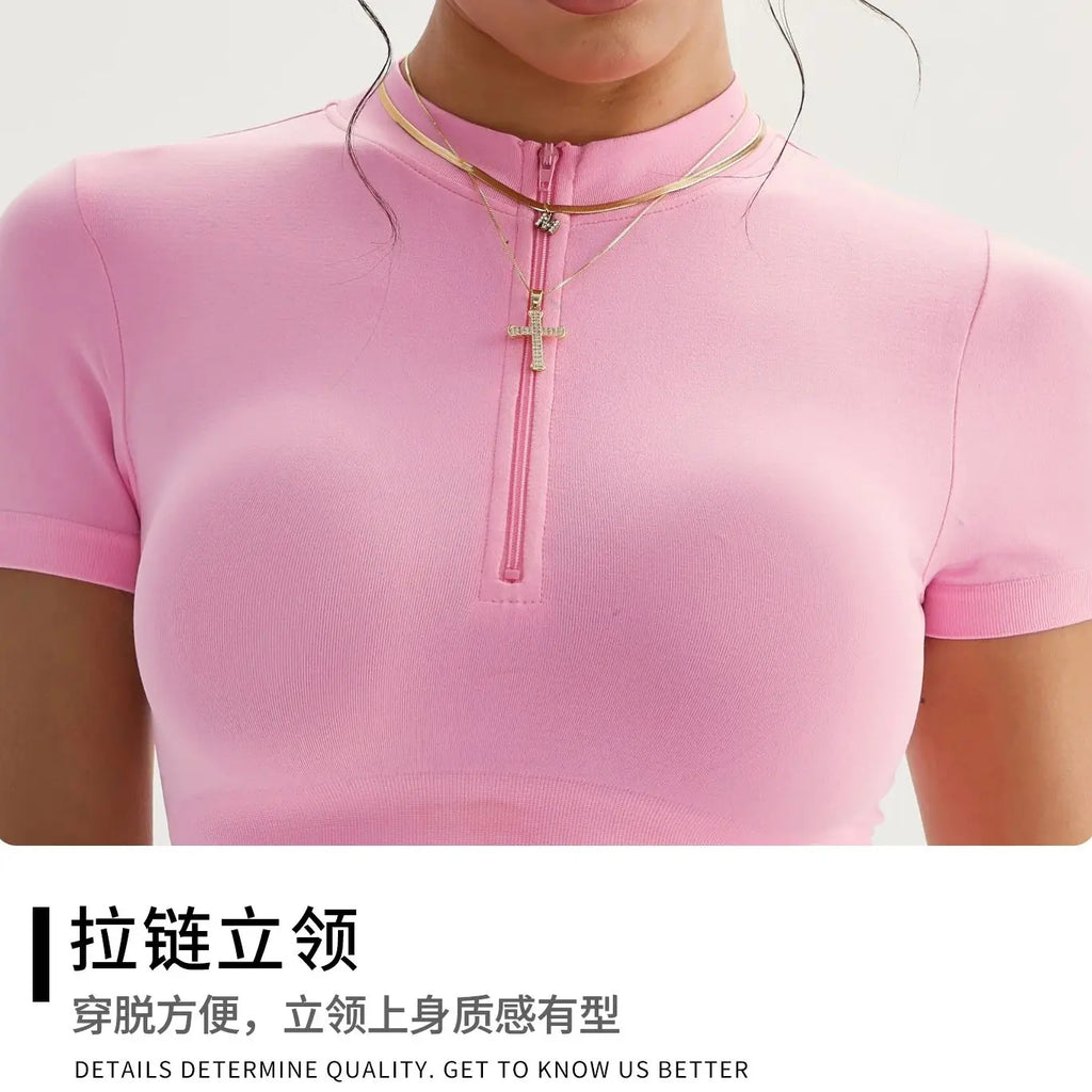 Seamless Half-Zip Yoga Crop Top